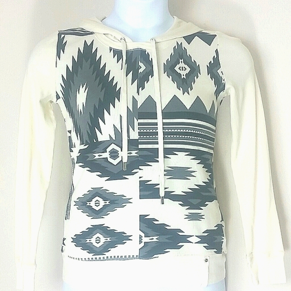 Lauren Ralph Lauren Southwest Aztec Print Hoodie Size M Cream Black Cotton Boho